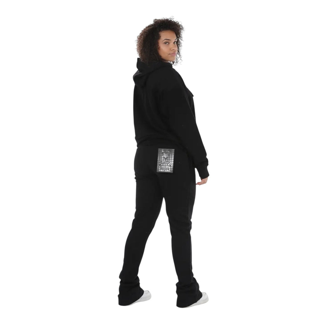Dapidorae Black Stacked Flare Sweatsuit