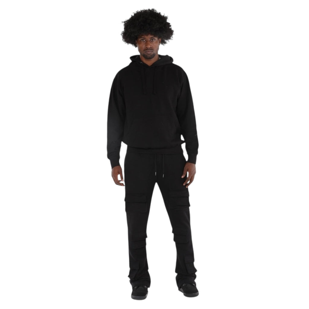 Dapidorae 6 Pocket Black Stacked Flare Sweatsuit