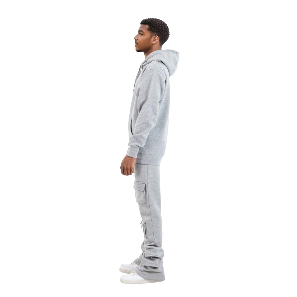Dapidorae Gray 6 Pocket Stacked Flare Sweatsuit