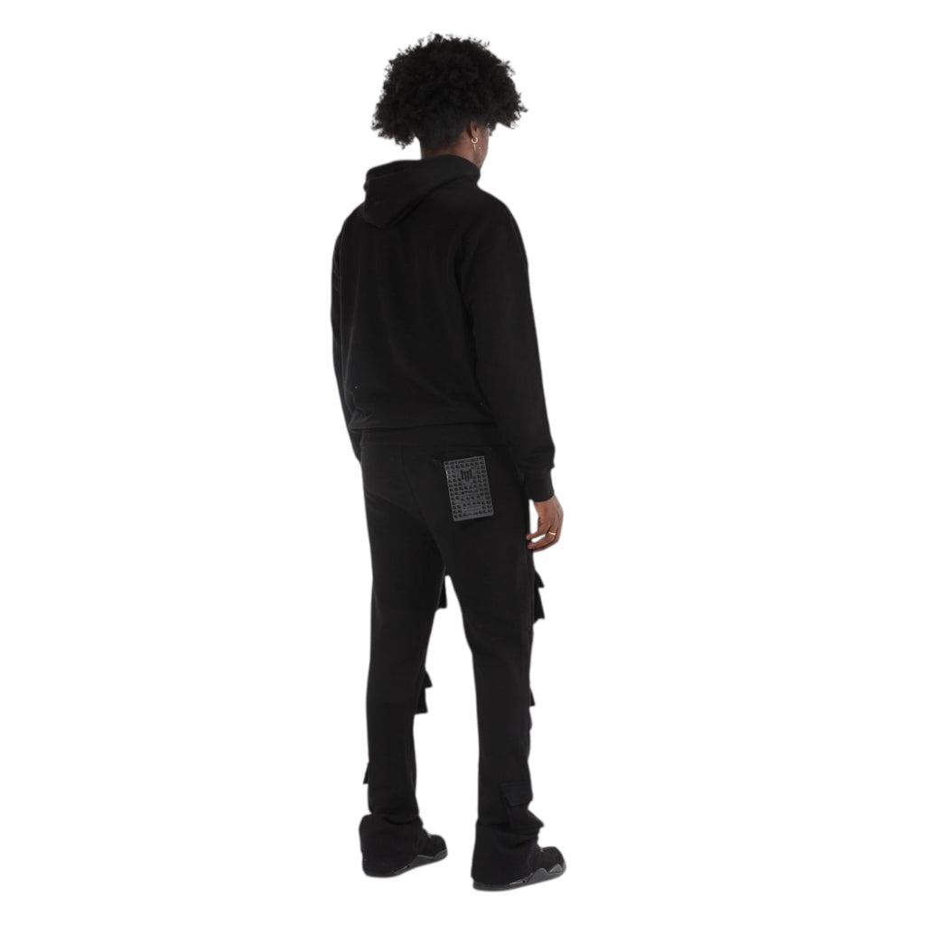 Dapidorae 6 Pocket Black Stacked Flare Sweatsuit