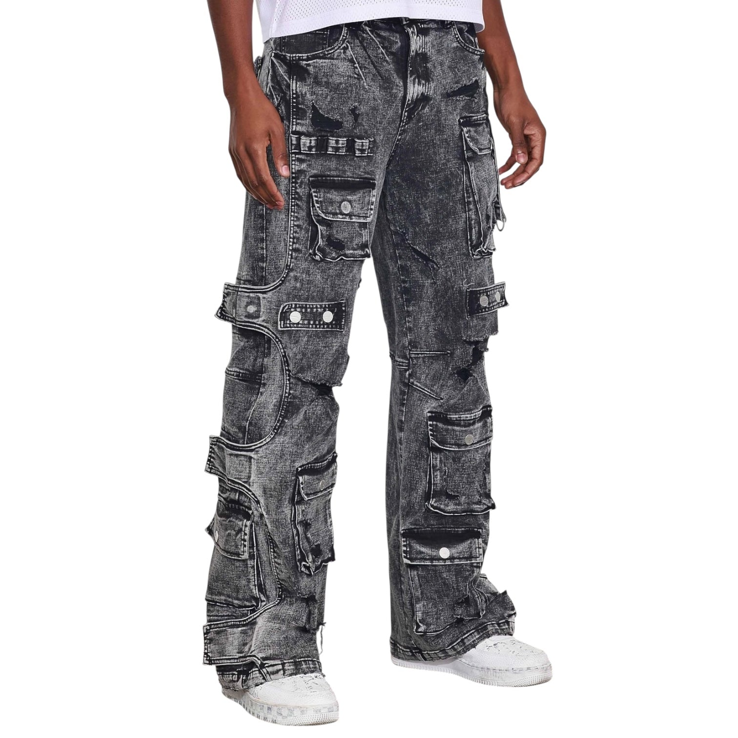 Dapidorae Washed Multi Cargo Denim Y2K Pants