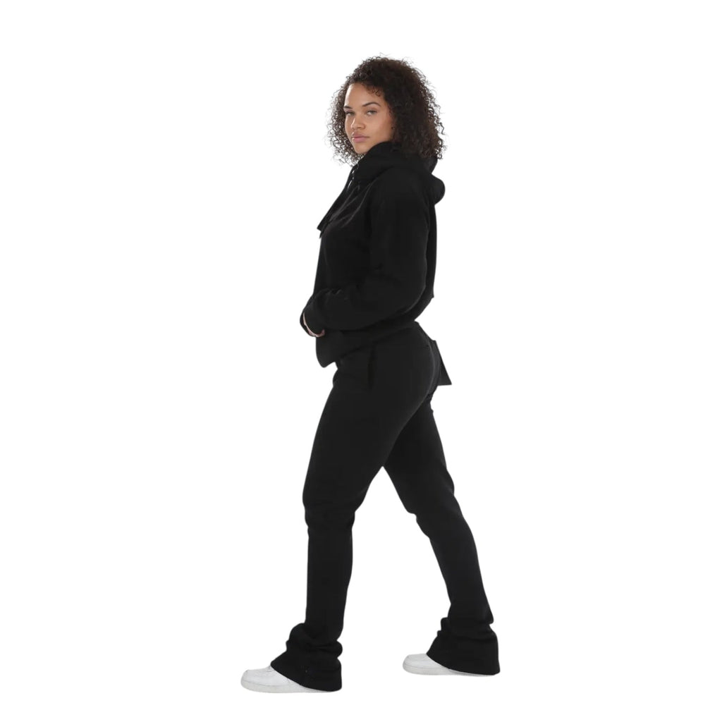 Dapidorae Black Stacked Flare Sweatsuit