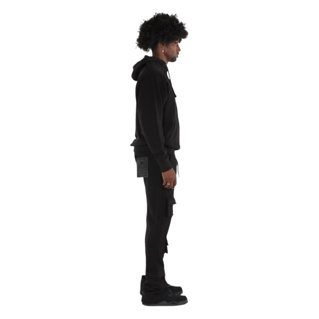 Dapidorae 6 Pocket Black Stacked Flare Sweatsuit