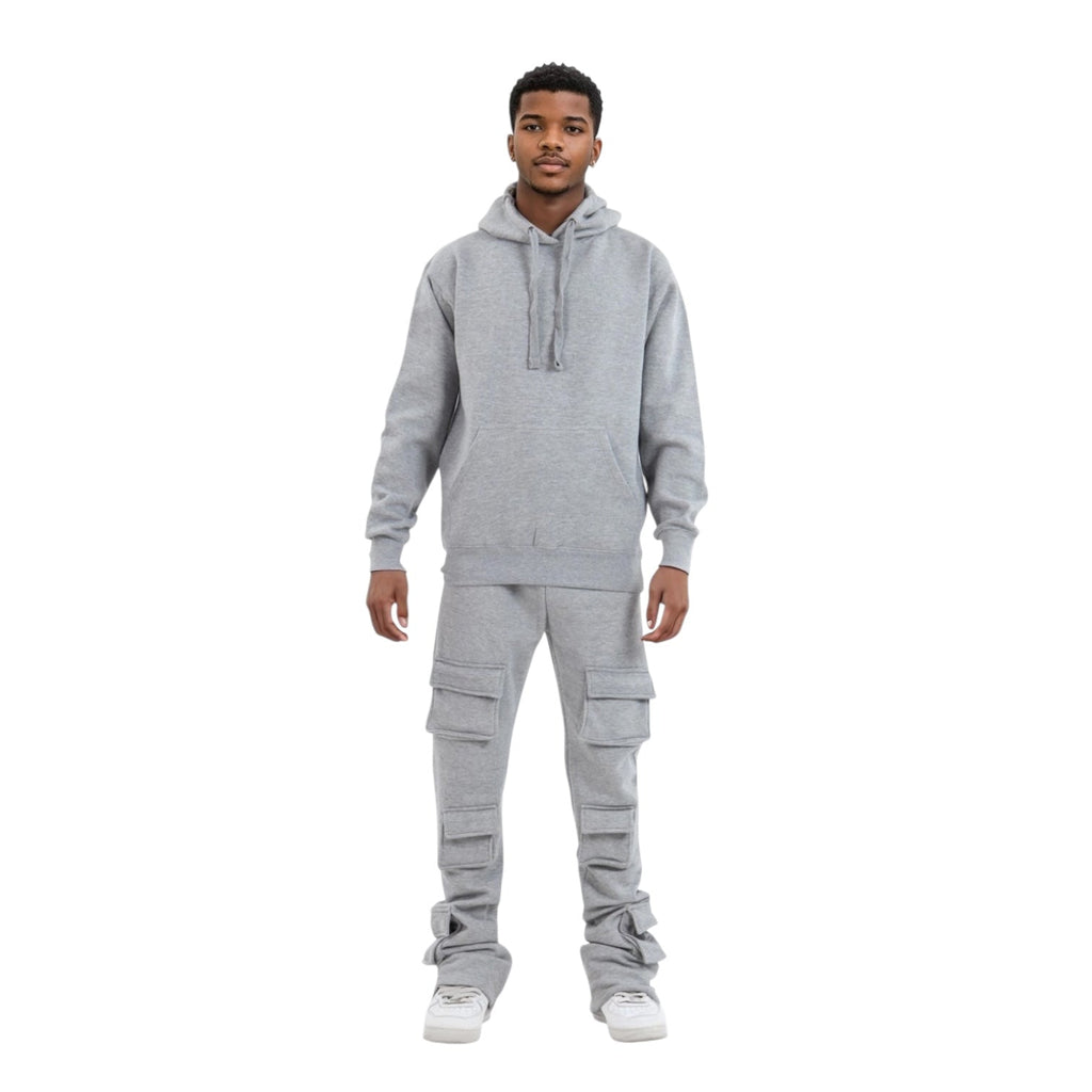 Dapidorae Gray 6 Pocket Stacked Flare Sweatsuit