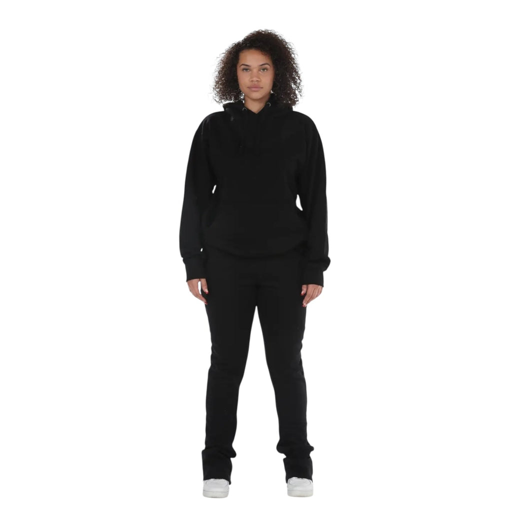 Dapidorae Black Stacked Flare Sweatsuit