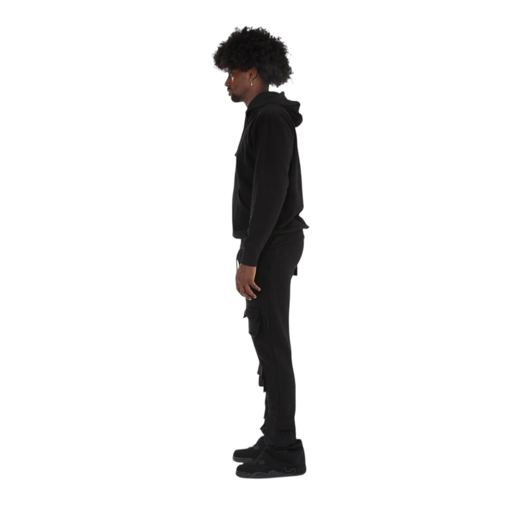 Dapidorae 6 Pocket Black Stacked Flare Sweatsuit