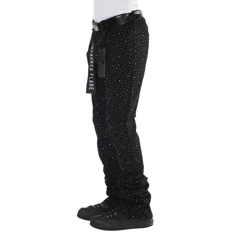 Black Rhinestone Covered Stacked Flare