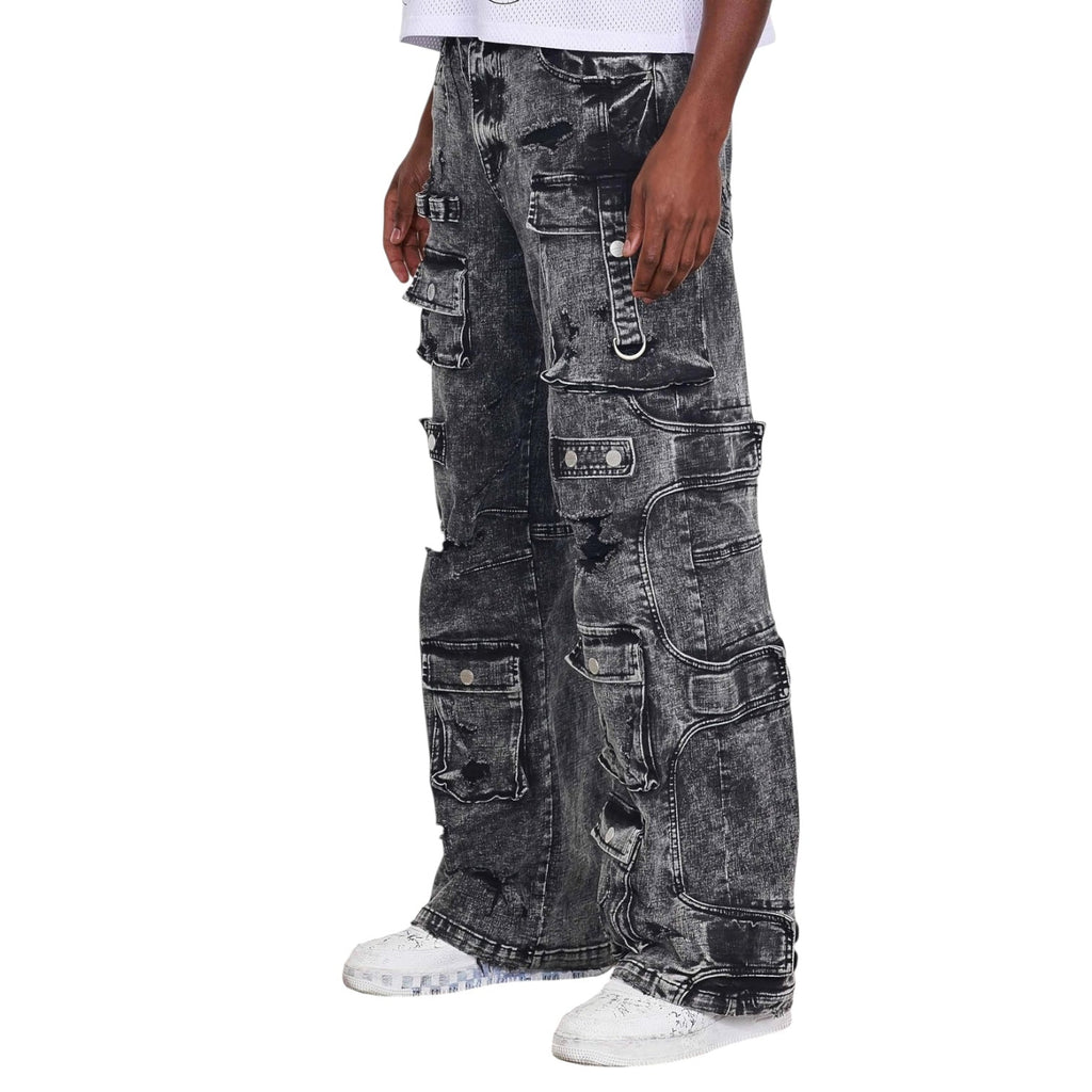 Dapidorae Washed Multi Cargo Denim Y2K Pants