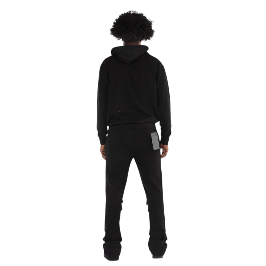 Dapidorae 6 Pocket Black Stacked Flare Sweatsuit