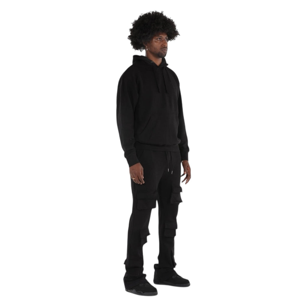 Dapidorae 6 Pocket Black Stacked Flare Sweatsuit