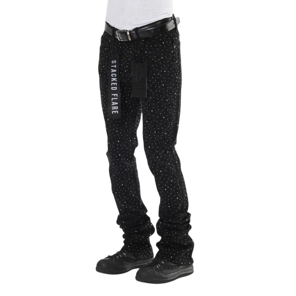 Black Rhinestone Covered Stacked Flare