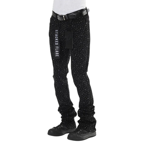 Black Rhinestone Covered Stacked Flare