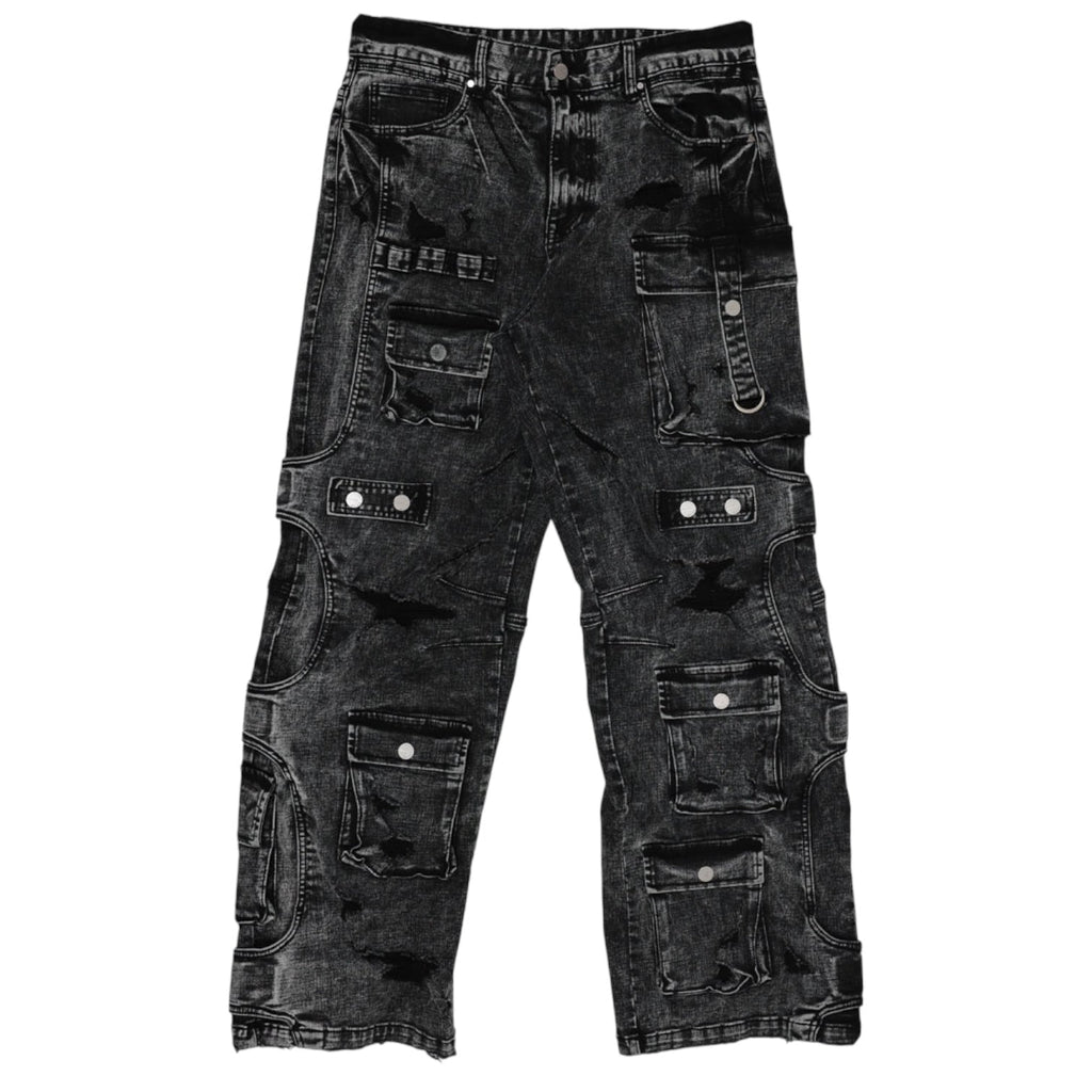 Dapidorae Washed Multi Cargo Denim Y2K Pants